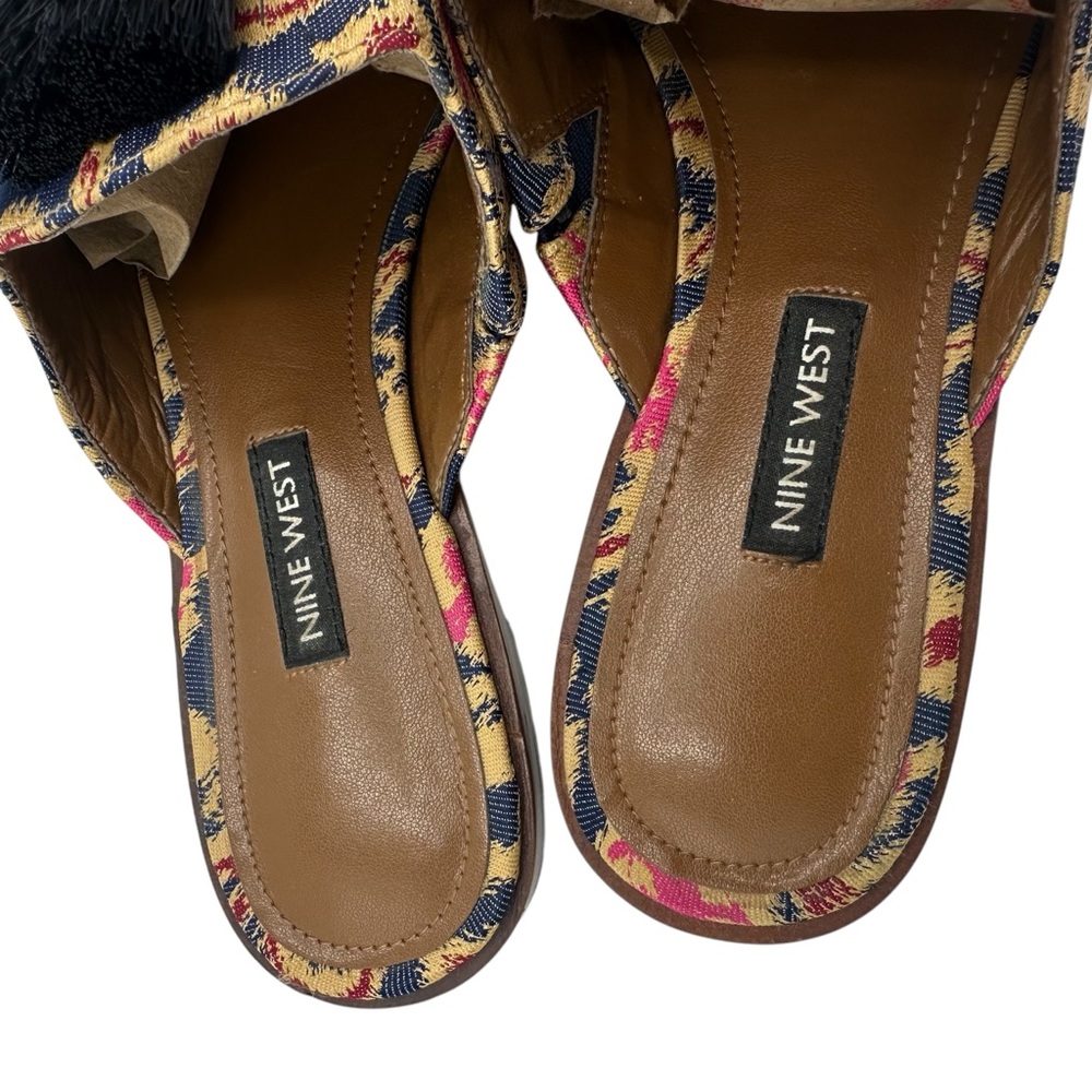Nine West Ollial Tassel Tasseled Mules Slip On Pointed Toe Boho Shoe - Picture 6 of 9